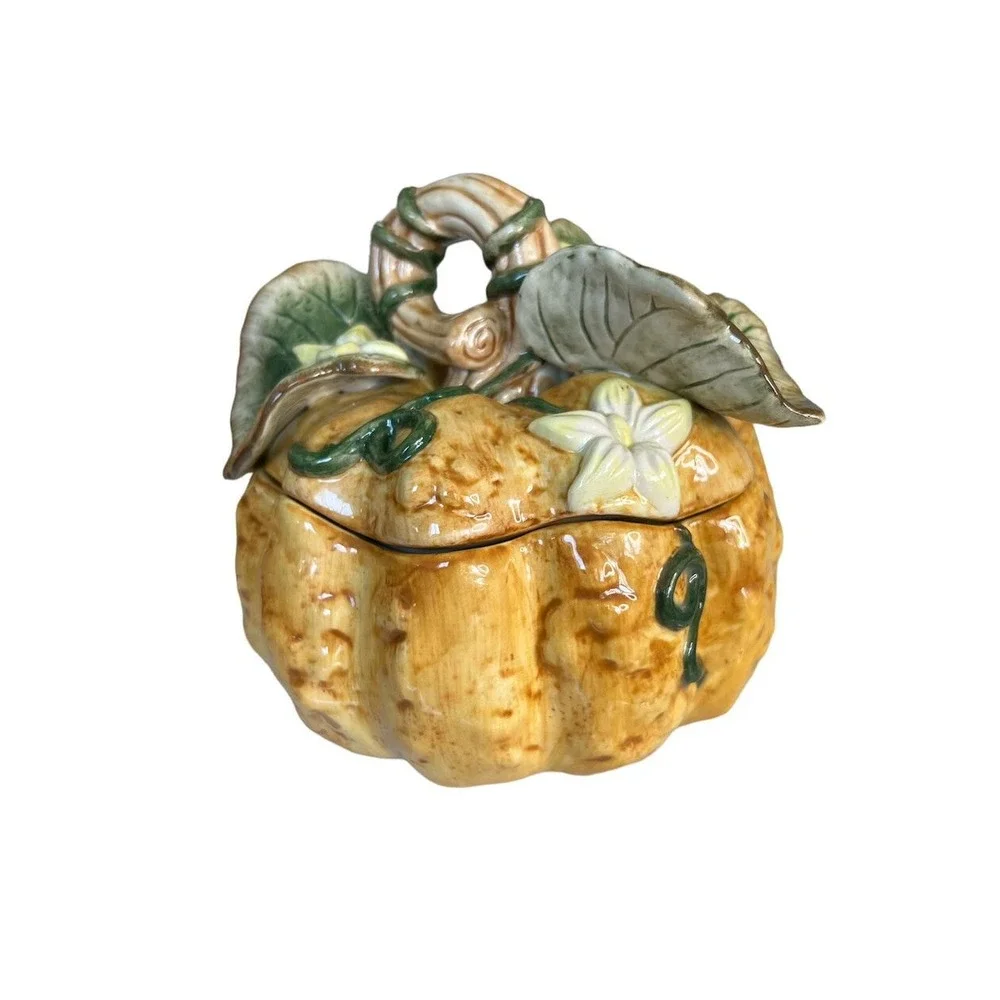 Vtg Fitz & Floyd Garden Gourmet Pumpkin Fall Harvest Bowl Lid Thanksgiving Gourd